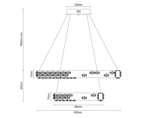 Závěsný křišťálový lustr CLARIS 800+480 - V30006 6