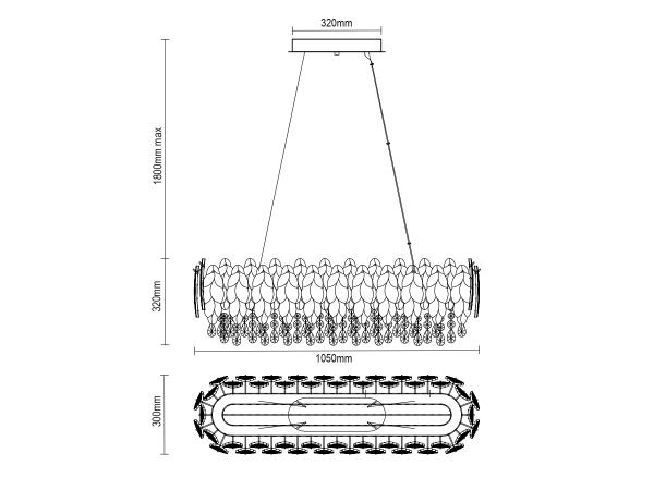 Závěsný křišťálový lustr GURU 1050x300 - V20101 6